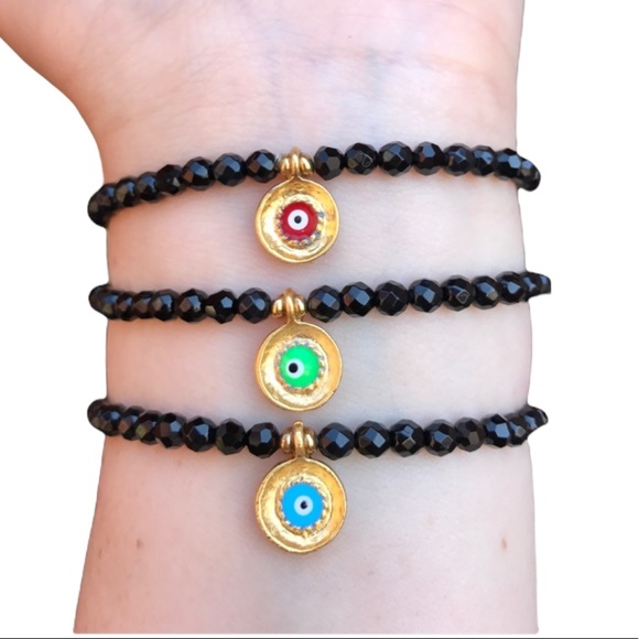 💕HP💕Evil Eye black Beaded stretch Bracelet - Picture 3 of 16